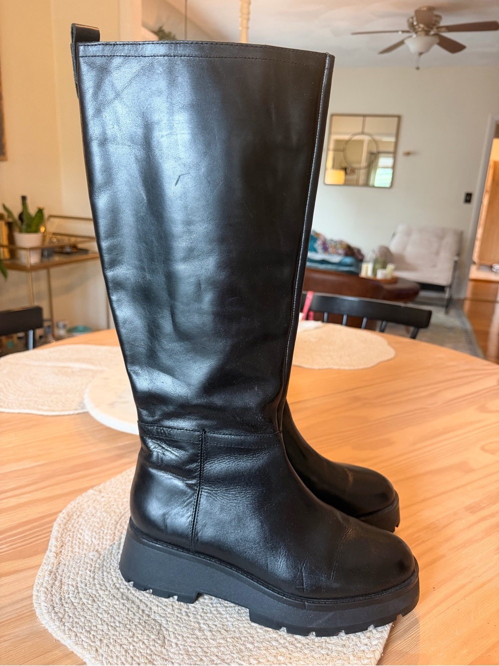 Black Vince Camuto Women's Tall Leather Platform Boots